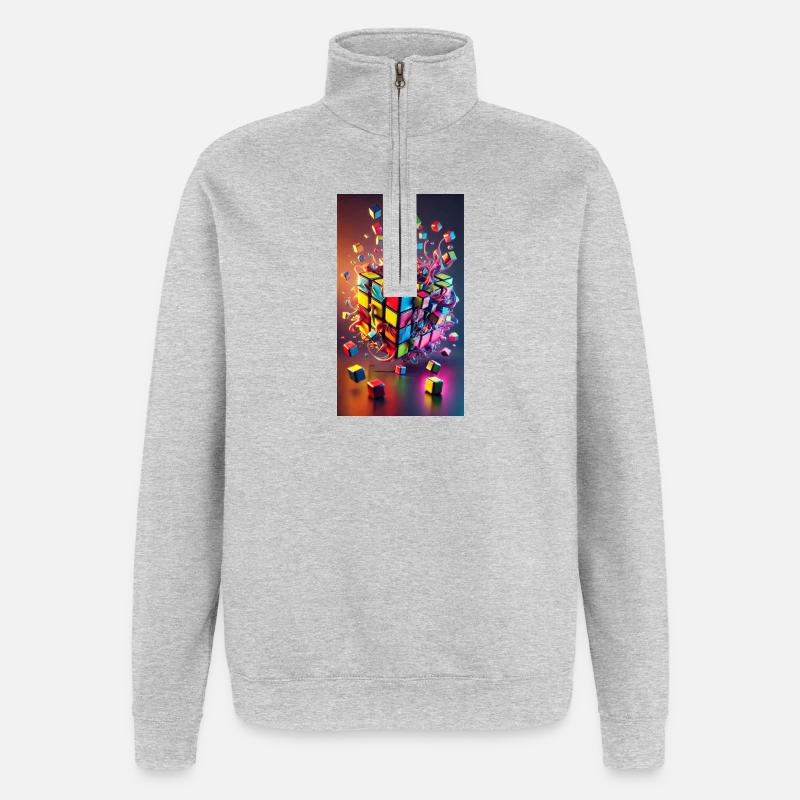 Cube d’explosion de couleur - Sweat à zip 1/4 - gris chiné