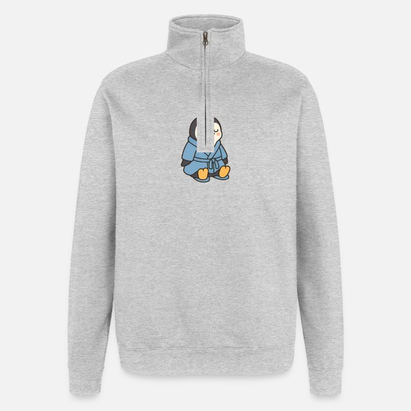 Pinguin im Bademantel - Quarter-Zip-Sweatshirt - Grau meliert