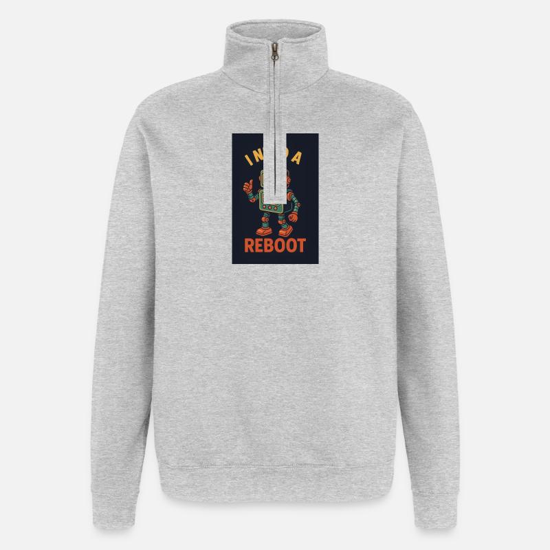 Reboot retro KI Roboter - Quarter-Zip-Sweatshirt - Grau meliert