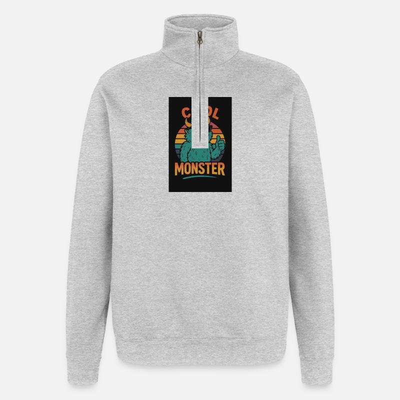 Monstre cool - Sweat à zip 1/4 - gris chiné