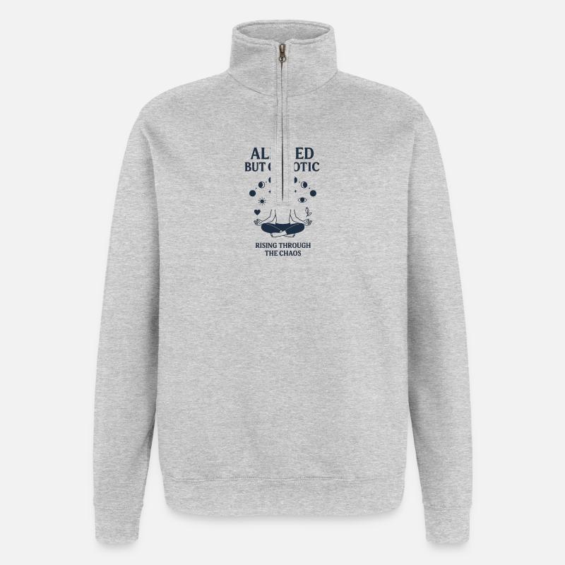 Ausgewogenes und chaotisches Meditationsdesign - Quarter-Zip-Sweatshirt - Grau meliert