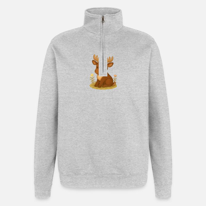 Forêt nordique - Élan - Sweat à zip 1/4 - gris chiné