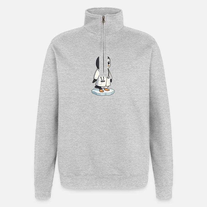 Pflege-Pinguin im Arztkittel - Quarter-Zip-Sweatshirt - Grau meliert