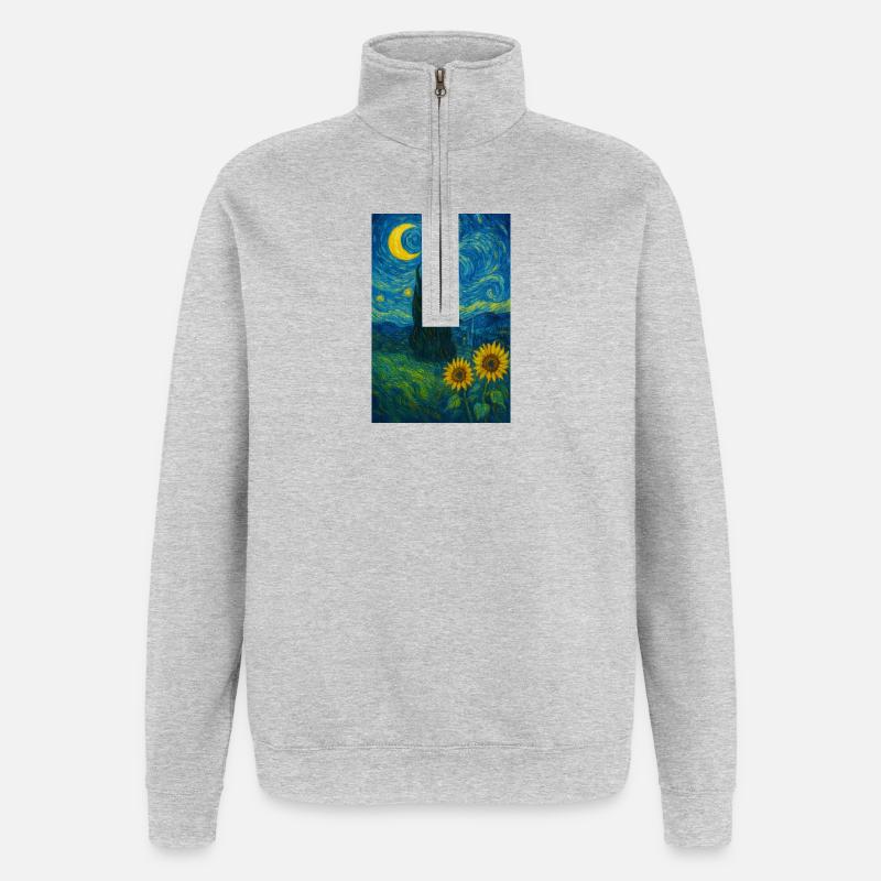 Sternennacht mit Sonnenblumen - Quarter-Zip-Sweatshirt - Grau meliert