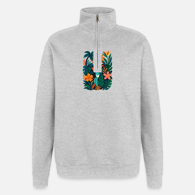 Lebendiger Dschungel - Quarter-Zip-Sweatshirt - Grau meliert