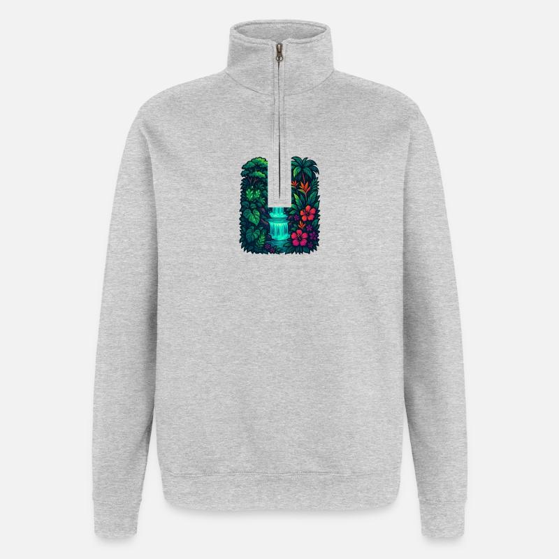 Cascade tropicale - Sweat à zip 1/4 - gris chiné