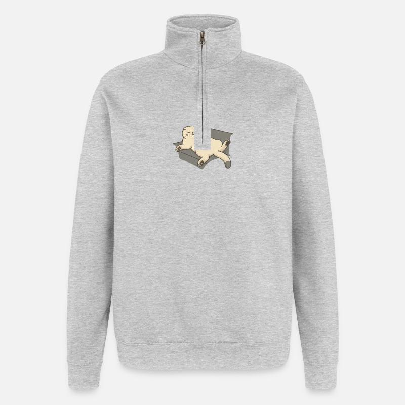 Chat relaxant sur le canapé - Sweat à zip 1/4 - gris chiné