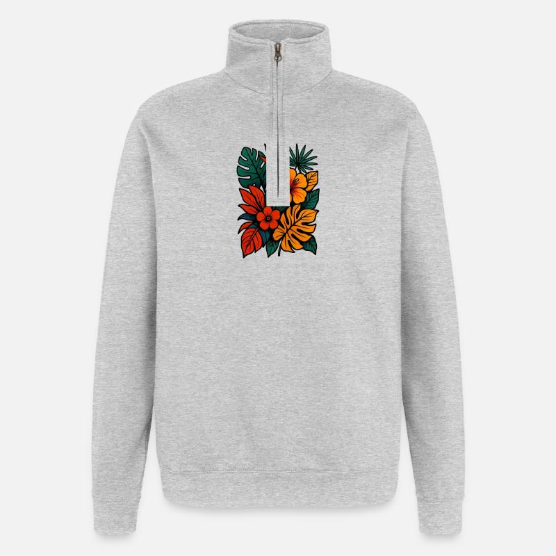 Tropical Bloom Rush - Sweat à zip 1/4 - gris chiné