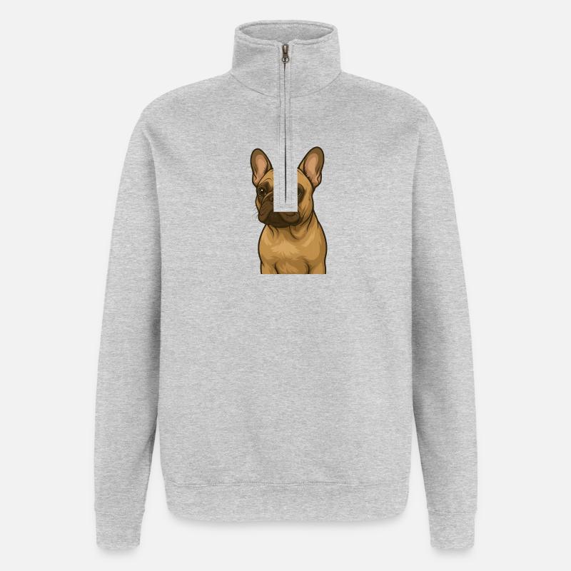 Frenchie in Love - Quarter-Zip-Sweatshirt - Grau meliert