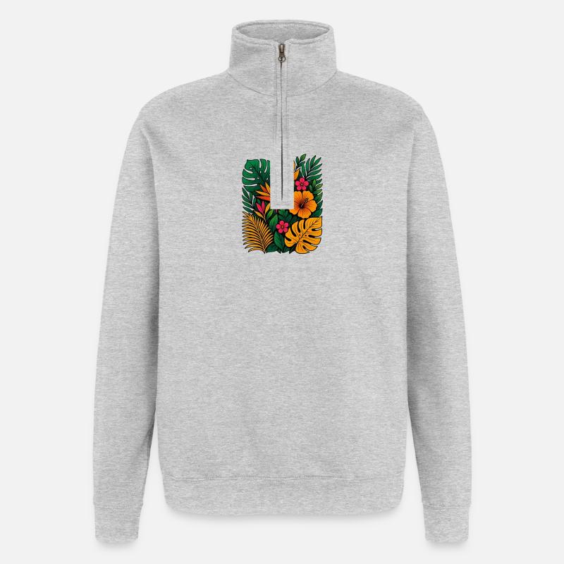Floraison dorée - Sweat à zip 1/4 - gris chiné