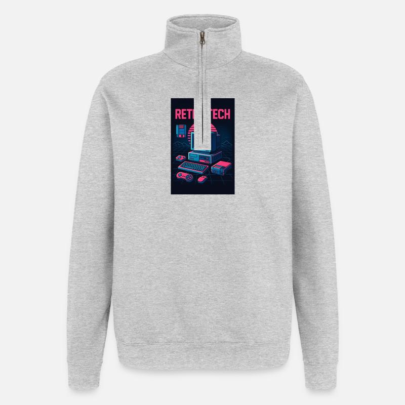 Retro Tech Computer Grafikdesigner mit Lächeln - Quarter-Zip-Sweatshirt - Grau meliert