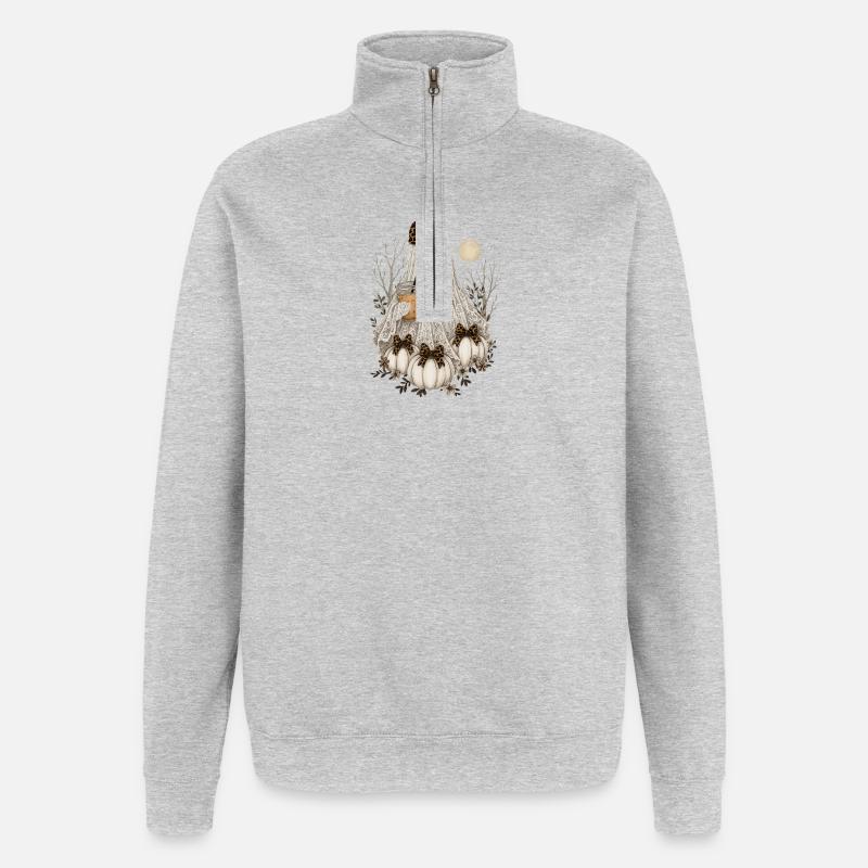 Sød Blonde Spøgelse, Halloween Spøgelse Græskar Kaffe - Sweatshirt med 1/4 lynlås - grå meleret