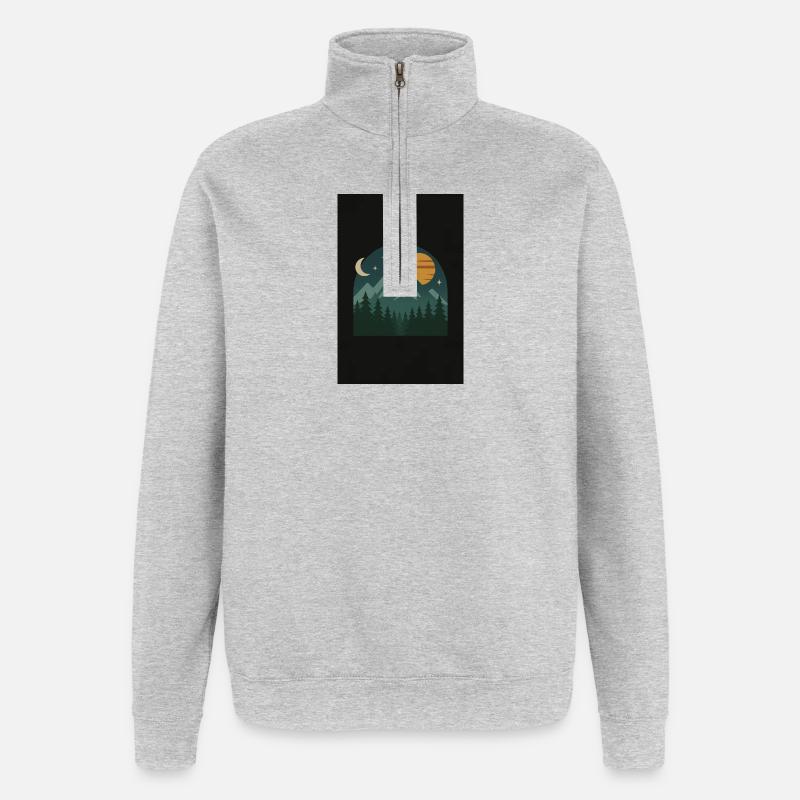 Nacht Berglandschaft Illustration - Quarter-Zip-Sweatshirt - Grau meliert