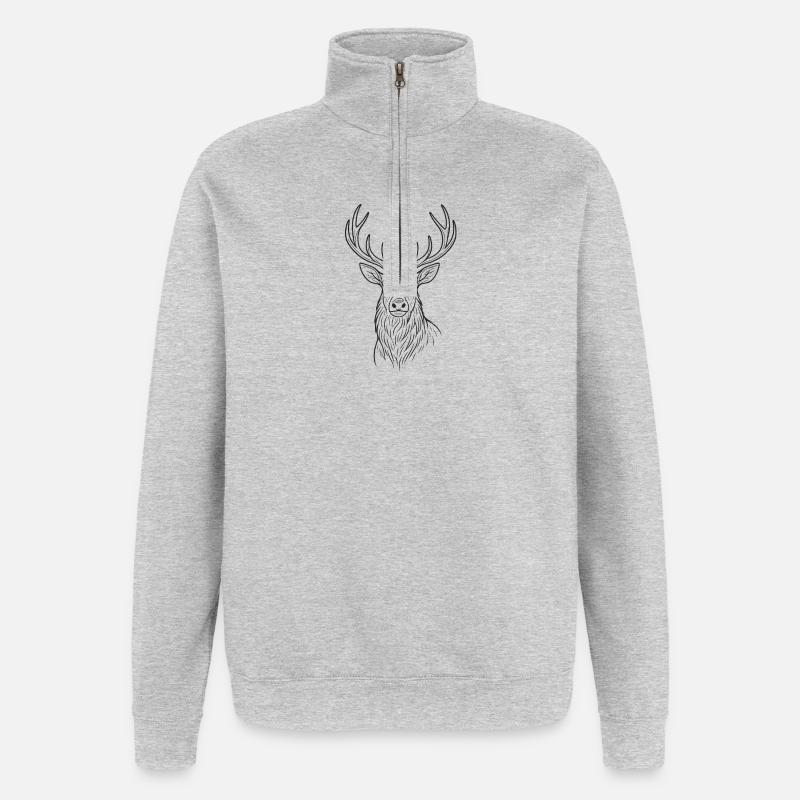 Design moderne du cerf - Sweat à zip 1/4 - gris chiné