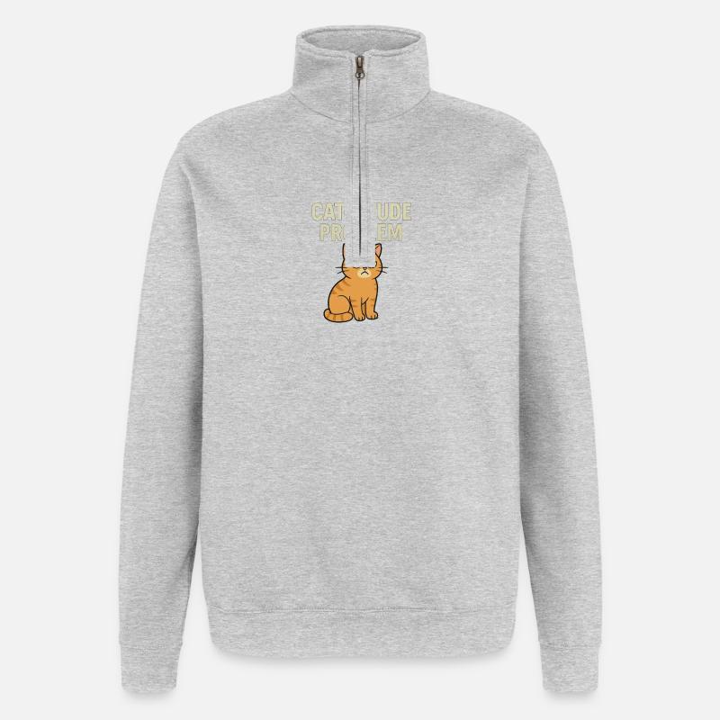 Sensations de chat prononcées - Sweat à zip 1/4 - gris chiné