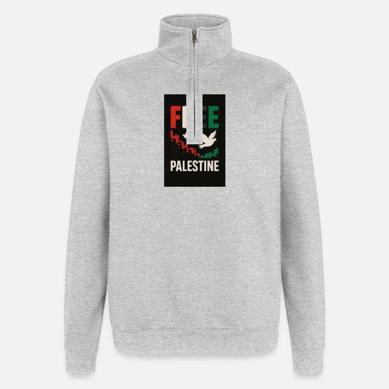 Paix pour la Palestine Conception éco-consciente - Sweat à zip 1/4 - gris chiné