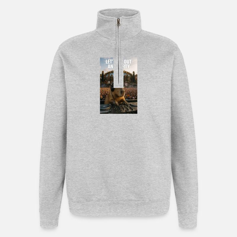 Soirée DJ Capybara - Sweat à zip 1/4 - gris chiné