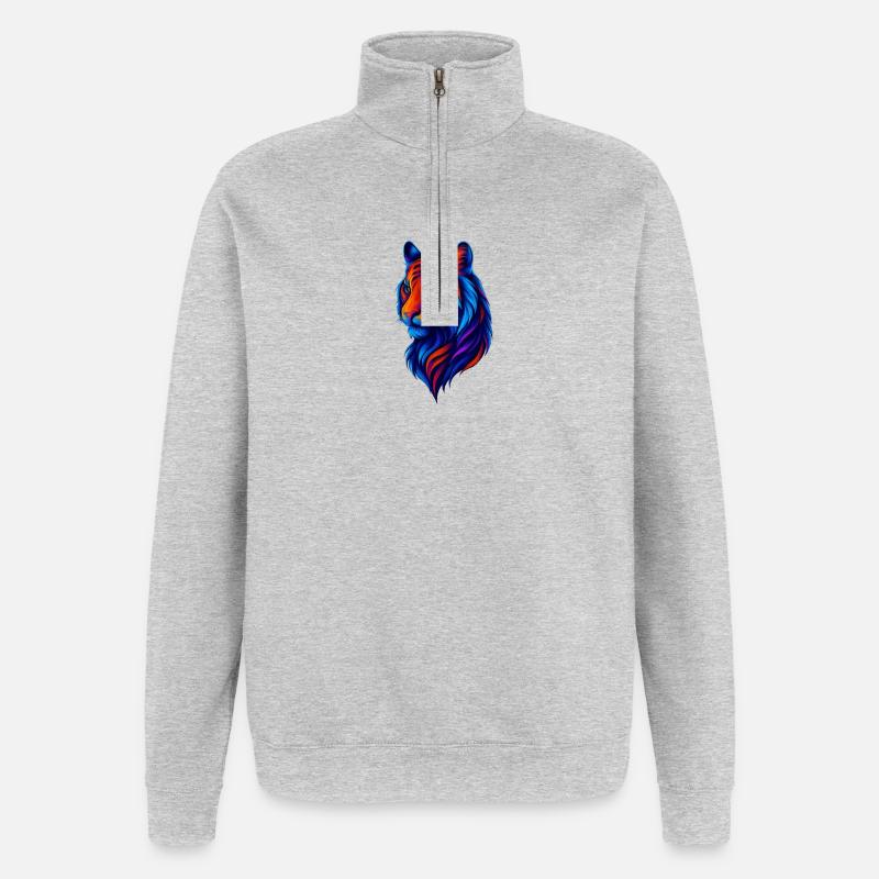Bunter Leo in Neonfarben - Quarter-Zip-Sweatshirt - Grau meliert