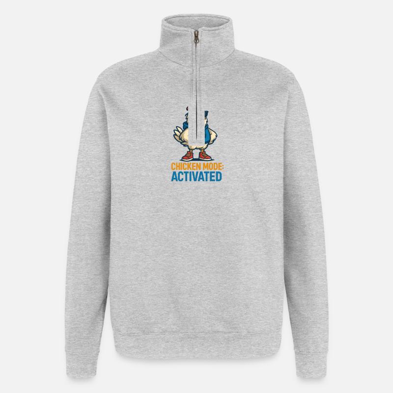 Hühnermodus Aktiviert - Quarter-Zip-Sweatshirt - Grau meliert