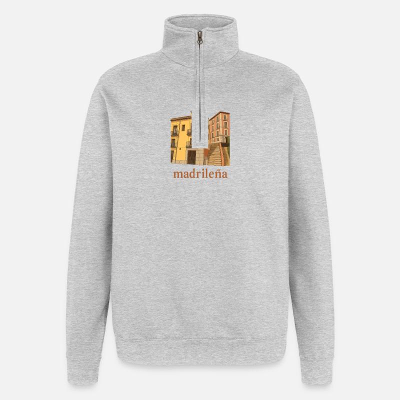 Fassaden in Madrid - Quarter-Zip-Sweatshirt - Grau meliert