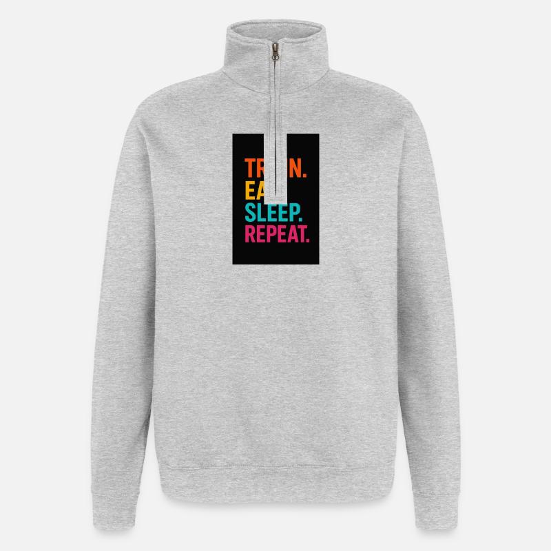 Motivierender Sport-Workflow Schriftzug - Quarter-Zip-Sweatshirt - Grau meliert