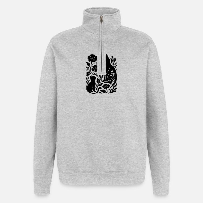 Chats et fleurs élégants – Élégant - Sweat à zip 1/4 - gris chiné