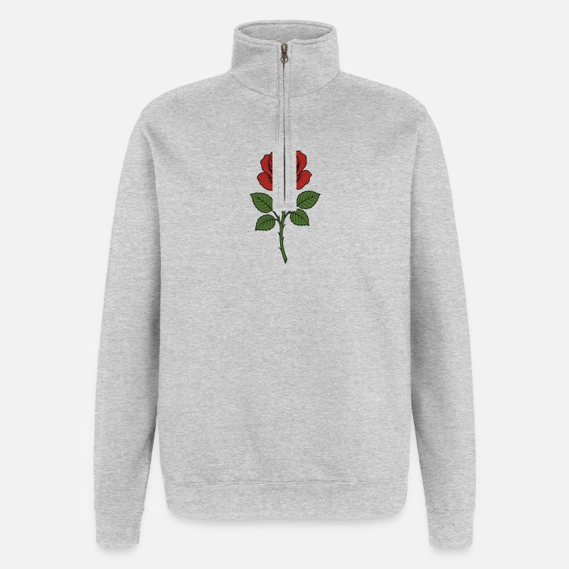 Rose d’Erchian à feuilles vertes - Sweat à zip 1/4 - gris chiné
