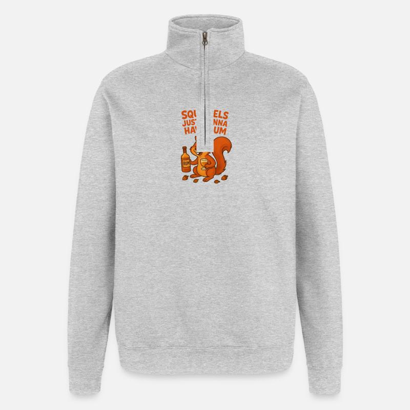 Squirrel with Rum and Humor - Quarter-Zip Sweatshirt - heather grey