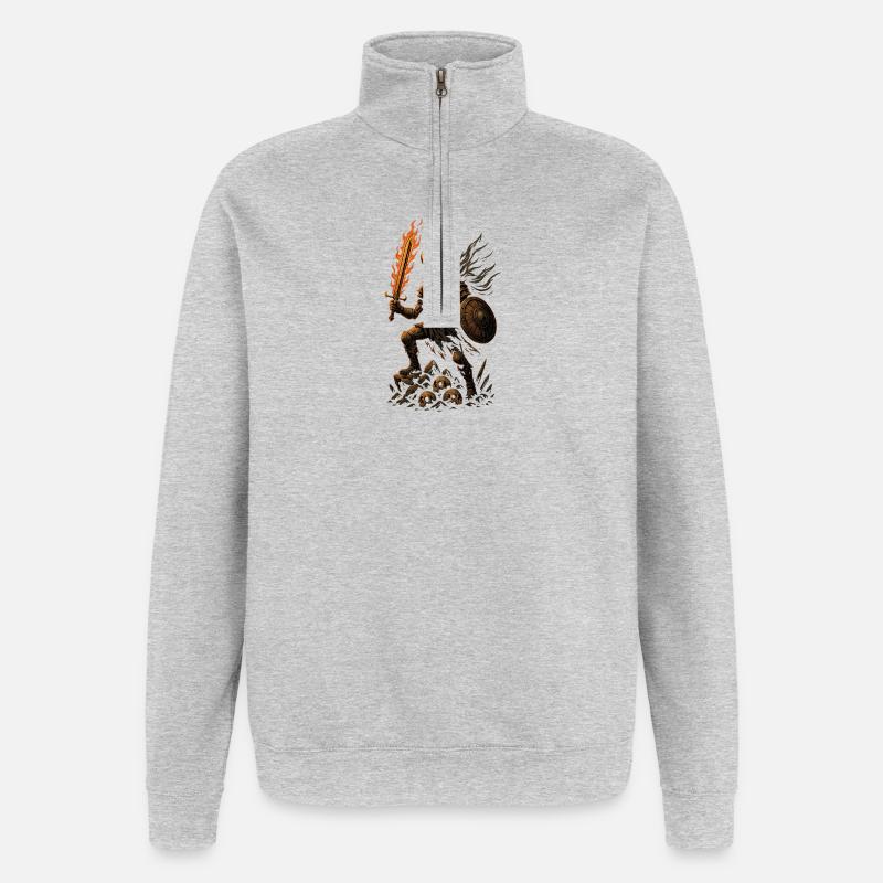 Dämonischer Krieger mit Feuer-Dolch - Quarter-Zip-Sweatshirt - Grau meliert