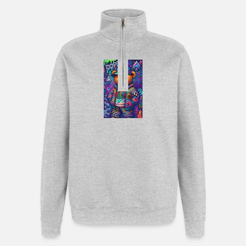Bär im urbanen Retro-Modus - Quarter-Zip-Sweatshirt - Grau meliert