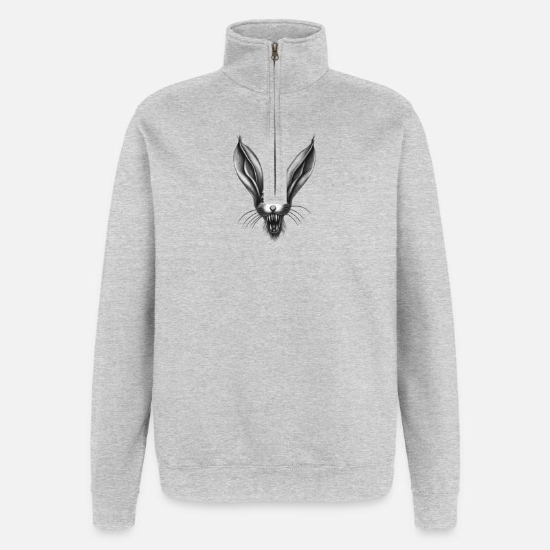 Predatory Surreal Rabbit - Quarter-Zip Sweatshirt - heather grey
