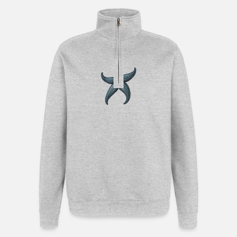 Detaillierte blaue Seestern-Illustration - Quarter-Zip-Sweatshirt - Grau meliert