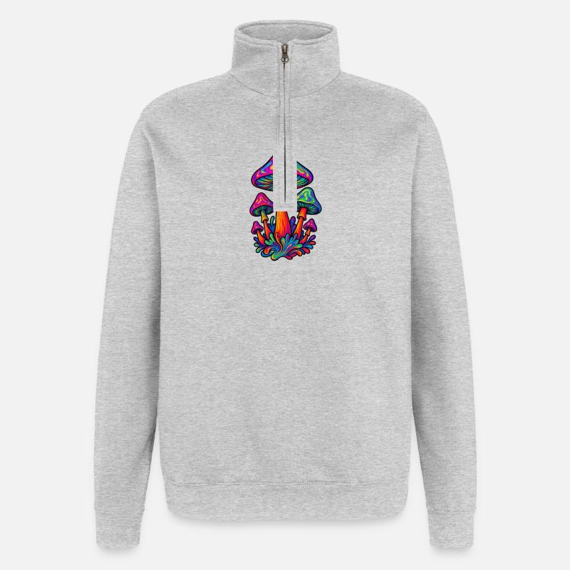Neon-Pilz-Illustration - Quarter-Zip-Sweatshirt - Grau meliert