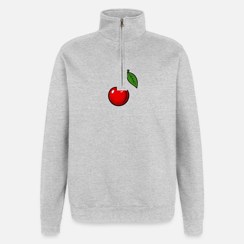 Fruity cherry print with leaf design - Quarter-Zip Sweatshirt - heather grey