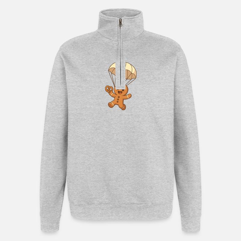 Mannele Lebkuchen mit Fallschirm - Quarter-Zip-Sweatshirt - Grau meliert