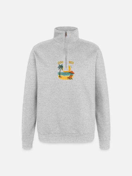 Sunset Beach Motif - Quarter-Zip Sweatshirt - heather grey