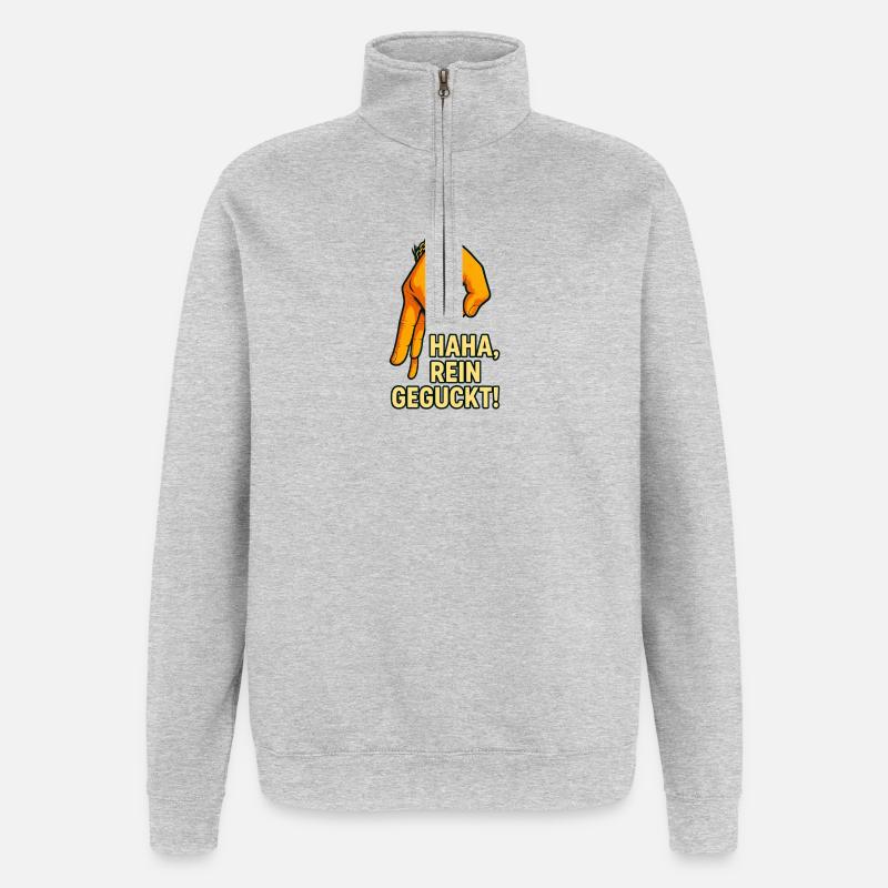 Witziges Hand-Motiv mit Spruch - Quarter-Zip-Sweatshirt - Grau meliert