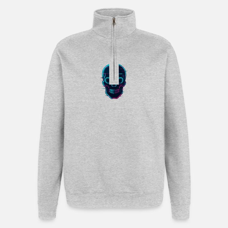 Conception de crâne cybernétique au néon - Sweat à zip 1/4 - gris chiné