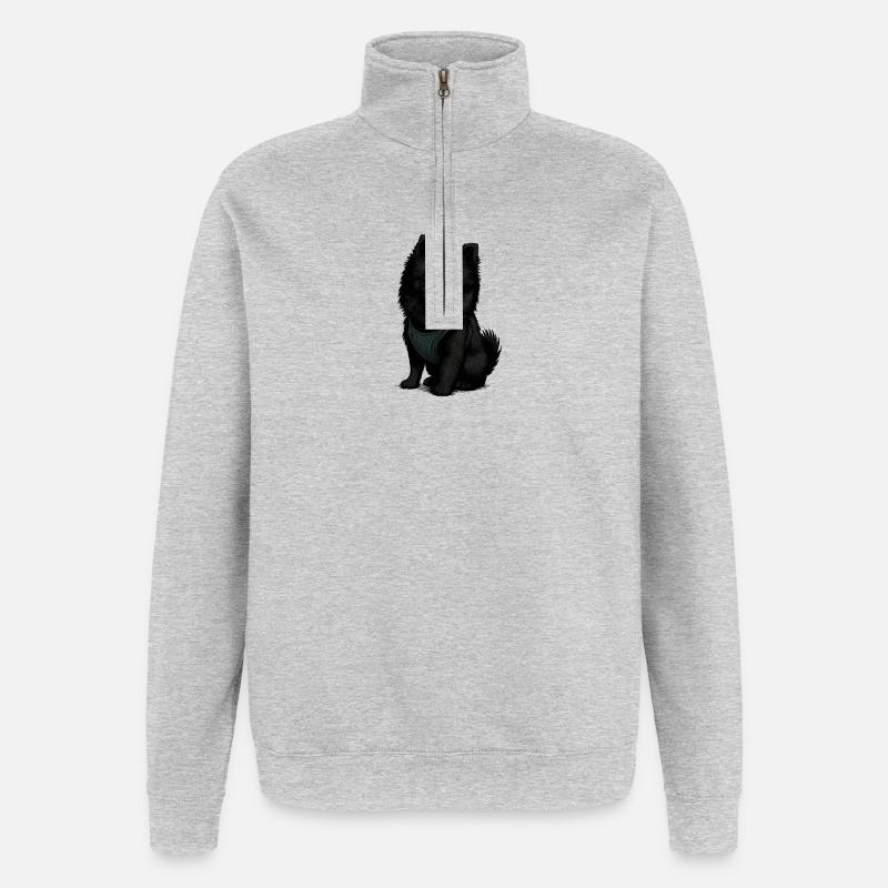 Schwarzer Spitz Hund mit Süssenblick - Quarter-Zip-Sweatshirt - Grau meliert