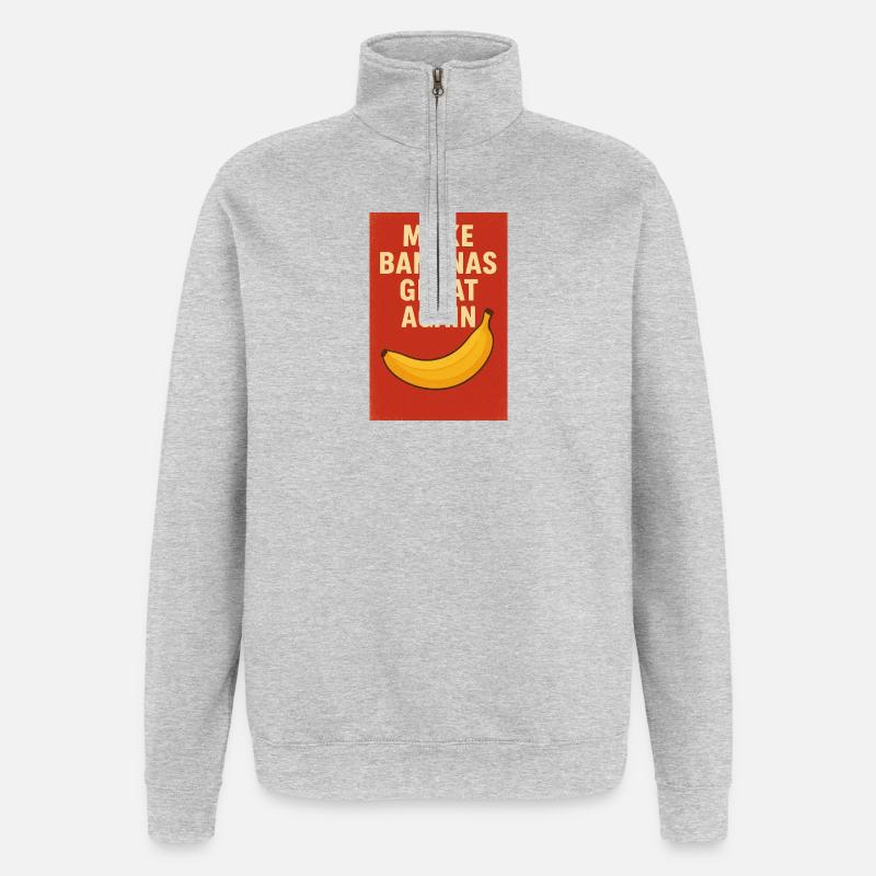 Humorvoller Slogan mit lebendiger Banane - Quarter-Zip-Sweatshirt - Grau meliert