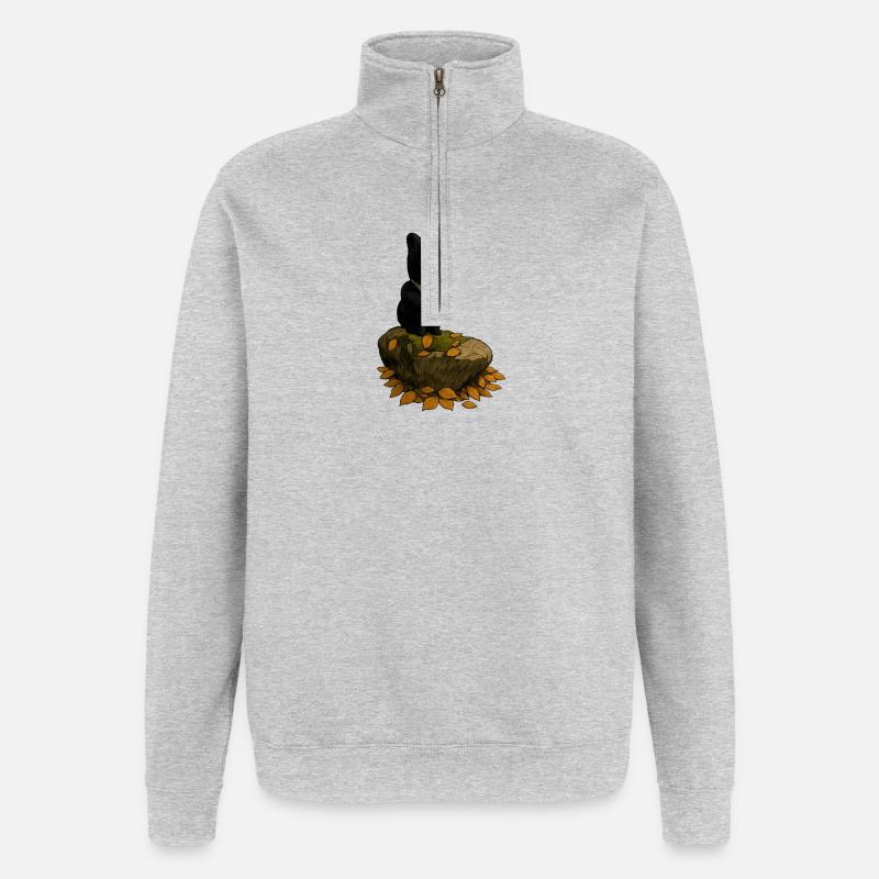 Schwarzer Spitz Hund auf Baumstamm - Quarter-Zip-Sweatshirt - Grau meliert