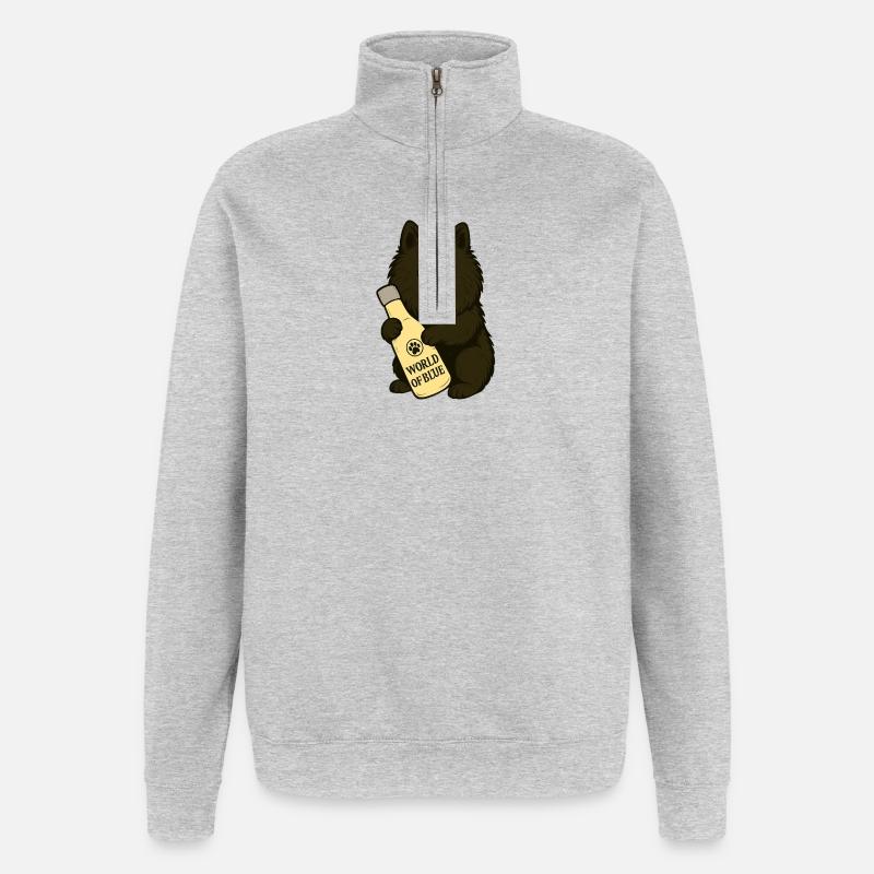 Niedlicher Spitz (Hund) mit Flasche - Quarter-Zip-Sweatshirt - Grau meliert