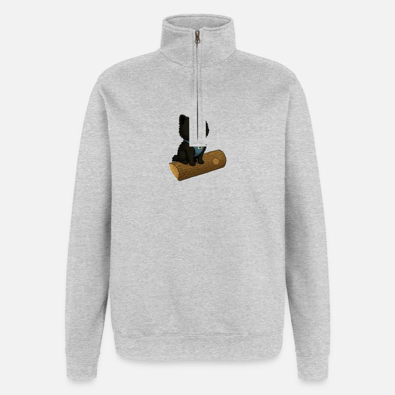 Niedlicher Hund mit Baumstamm - Quarter-Zip-Sweatshirt - Grau meliert