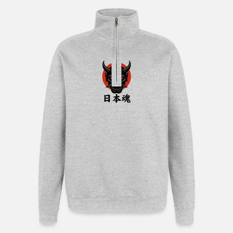 Samurai Oni Maske – Japanischer Geist - Quarter-Zip-Sweatshirt - Grau meliert
