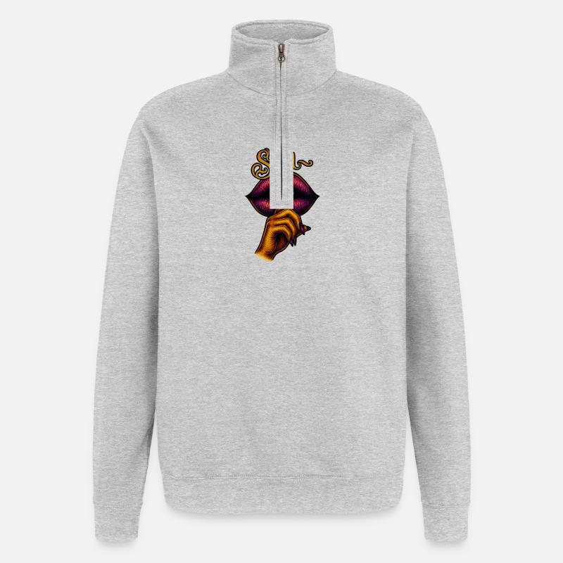 Mysterious silence with lips and fingers - Quarter-Zip Sweatshirt - heather grey