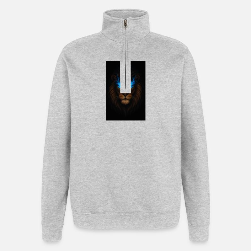 Leidenschaftlicher Löwenkopf mit blauer Energie - Quarter-Zip-Sweatshirt - Grau meliert