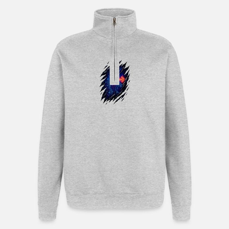 Futuristic Circuit Path with Neon Arrow - Quarter-Zip Sweatshirt - heather grey