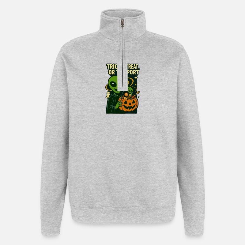 Alien Halloween T-Shirt – Süßes oder Saures... oder... - Quarter-Zip-Sweatshirt - Grau meliert