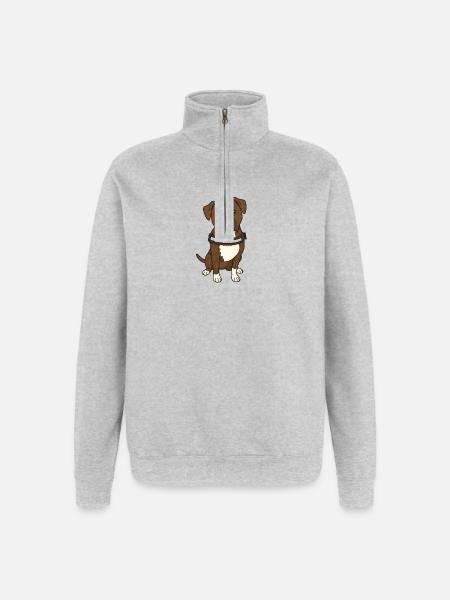 Sad Dog Portrait with Collar - Quarter-Zip Sweatshirt - heather grey