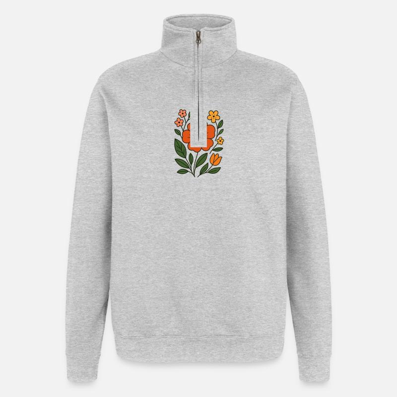 Illustration de fleur botanique rustique - Sweat à zip 1/4 - gris chiné